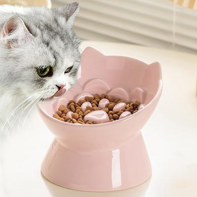 Keramik Katze Slow Food Napf Niedriger Schräger Mund Hund Futterbecken Kreativ Große Kapazität Haustier Hoher Fuß Napf Kätzchen Welpe