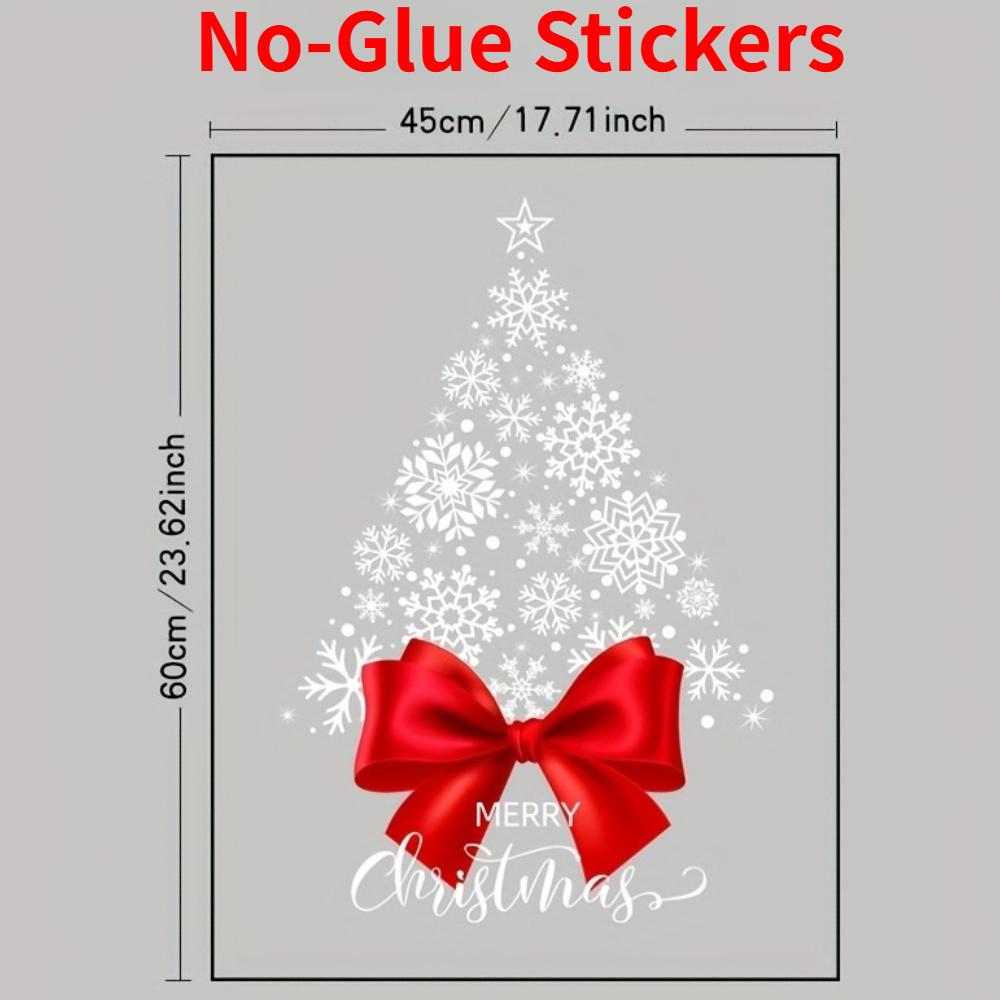 

1PC Red Bow Snowflake Christmas Tree Static Cling Window Glass Sticker DIY Festive Party for Home School Restaurant Coffices