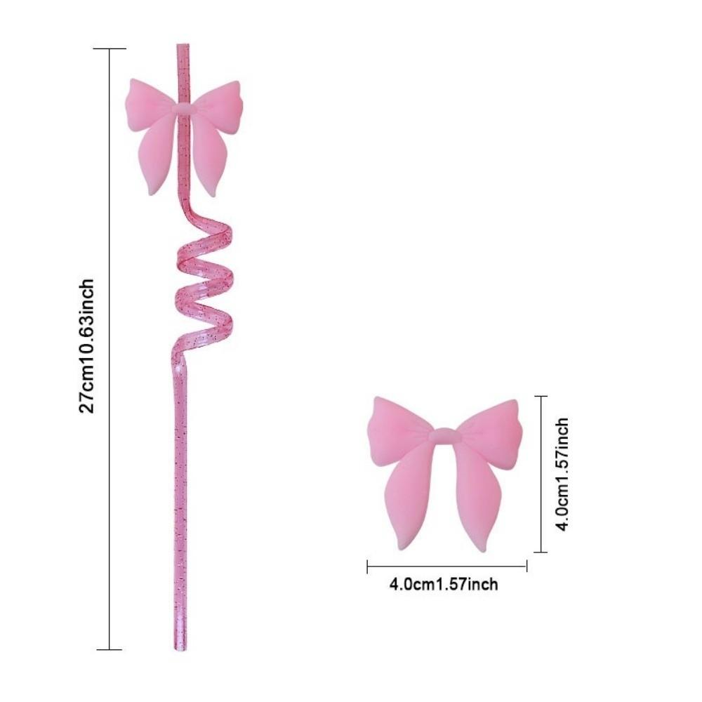 8pcs Colorful Sparkle Pink Bow Straws Shimmer Effect Sparkle Straws  Birthday Parties