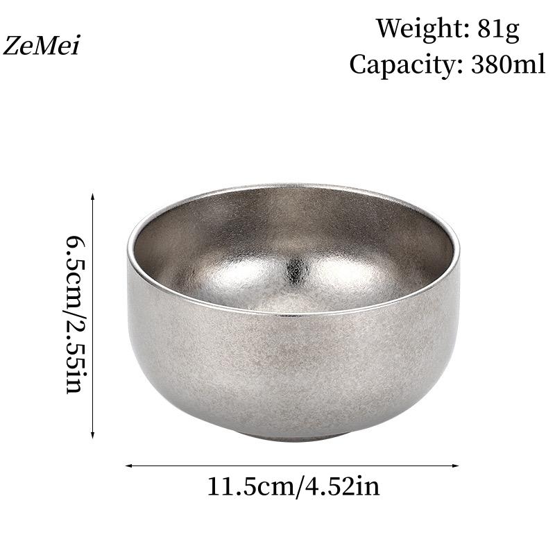 1Pcs Pure Titanium Double-Layer Bowl,Outdoors Heat-Resistant Home Rice Bowl Food Tableware,11.5 cm Insulated Plate Kitchenware