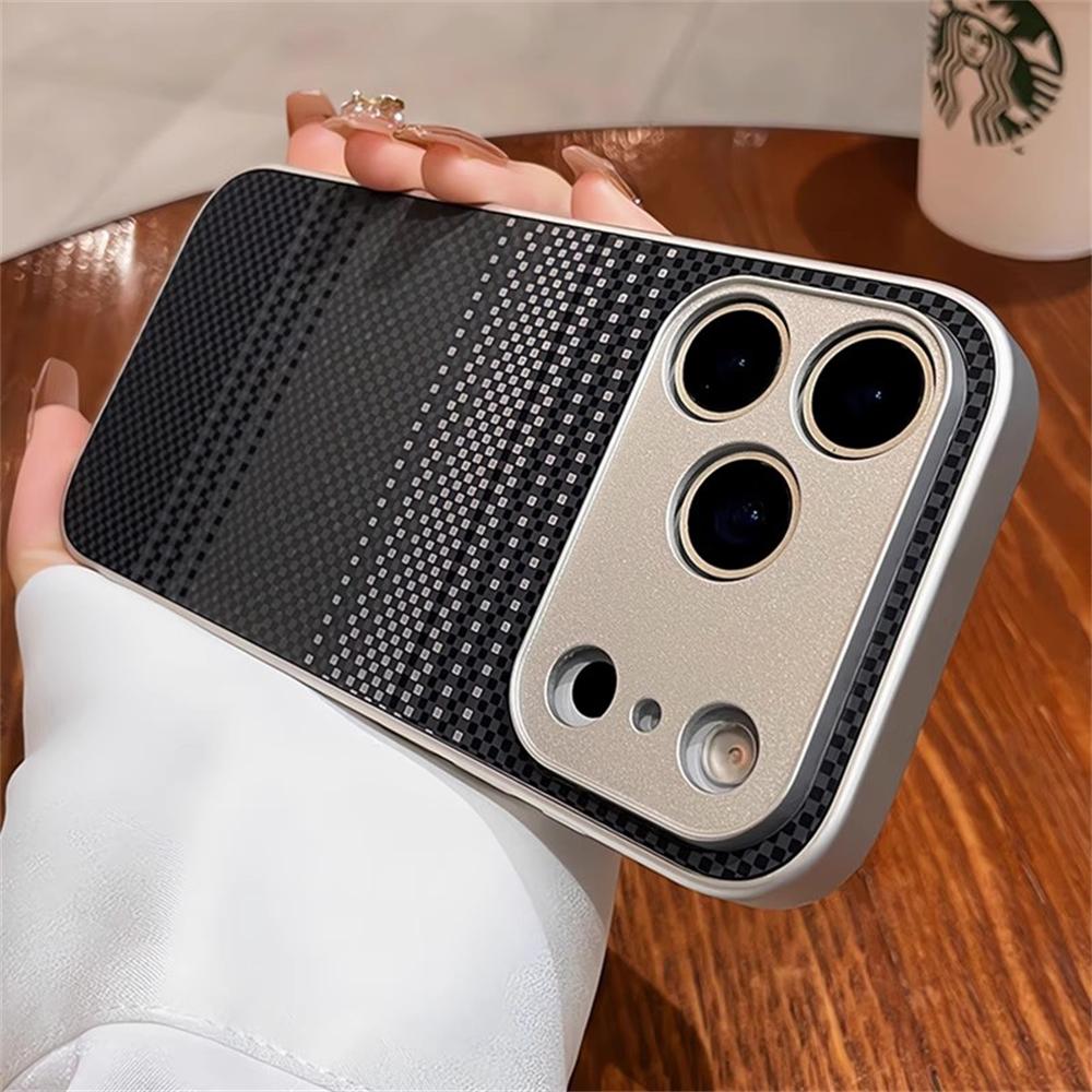 Luxury Carbon Fibre Relief Texture Phone Case For iPhone 17 16 15 14 13 12 Pro Max Plus Air Hard PC Shockproof Plating Cover