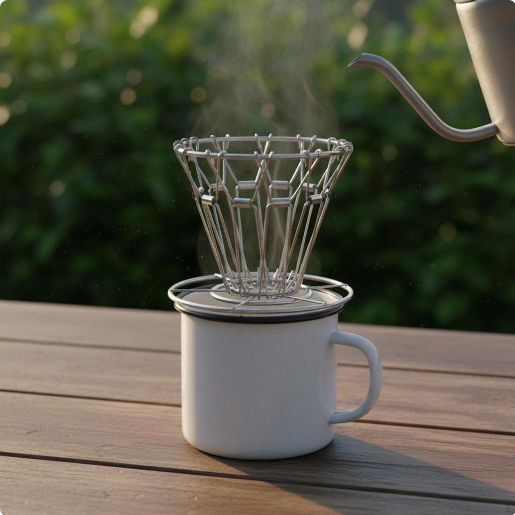 Portable Pour Over Coffee Maker Vintage Design Foldable Dripper Reusable Stainless Steel