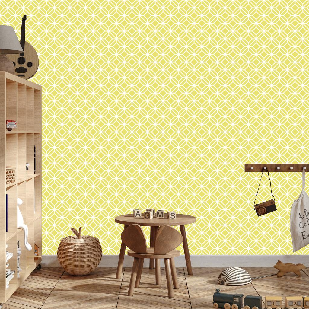 Geometric Pattern Wallpaper Cream and White for Living Room and Bedroom 50x1000
