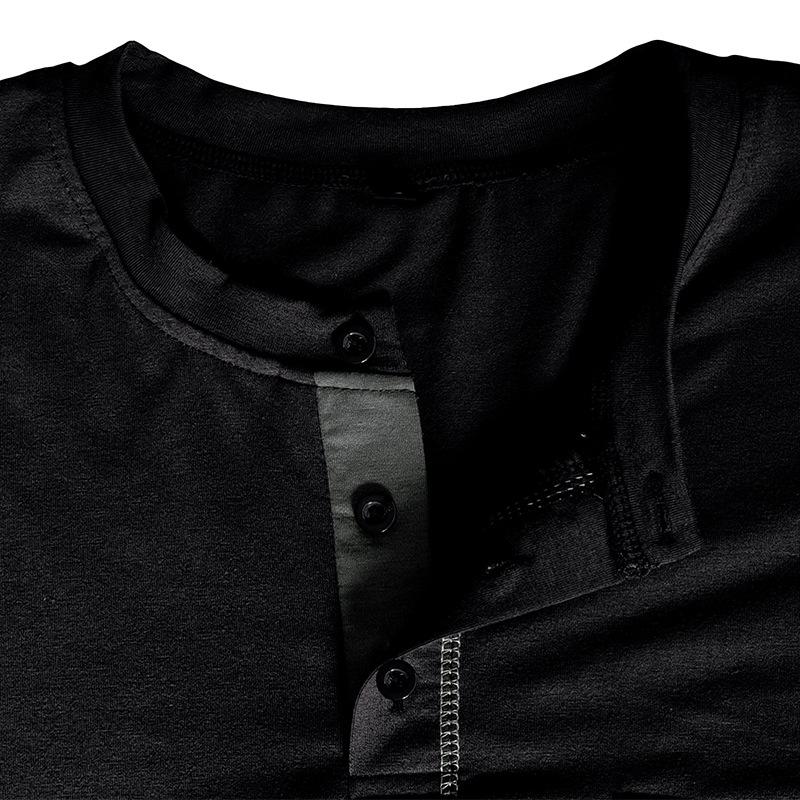 Męski T-shirt z długim rękawem Henley w blokach kolorystycznych, jesień/zima 2023, styl europejski i amerykański