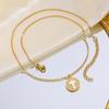 Copper Zircon White Shell Cross Four-Leaf Clover Round Card Wind Pendant Necklace Gold Pnb-351