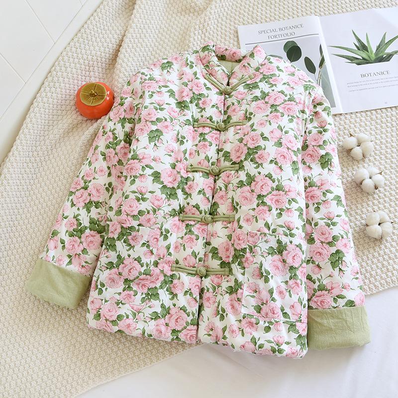 

Зимняя женская утепленная хлопковая одежда в китайском ретро-стиле, теплая, с цветочным принтом XXL 160-90 kg