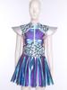 Complete Women‘s Alien Astronaut Halloween Costume S-3XL: Gradient Sequin Mini Dress with Metallic Patchwork & Fly Sleeves