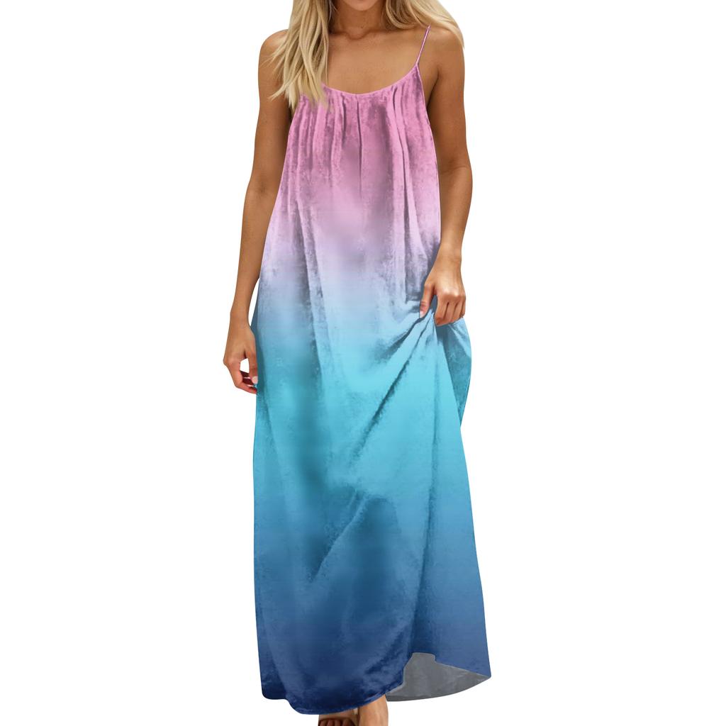 Women's Fashion Backless Spaghetti Strap Casual Loose Gradient Print Dress