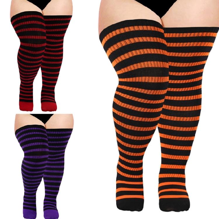 Halloween Weihnachten Gestreifte Gestrickte Oberschenkelhohe Socken für Damen Dicke Oberschenkel Überknielange Strümpfe Super Elastische Strumpfwaren
