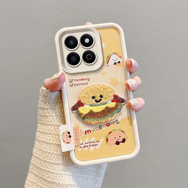 KEYSION Cartoon Cute Plush Embroidery Case for HONOR 200 Smart 5G with Lanyard Shockproof Phone Back Cover for Huawei Honor X7c