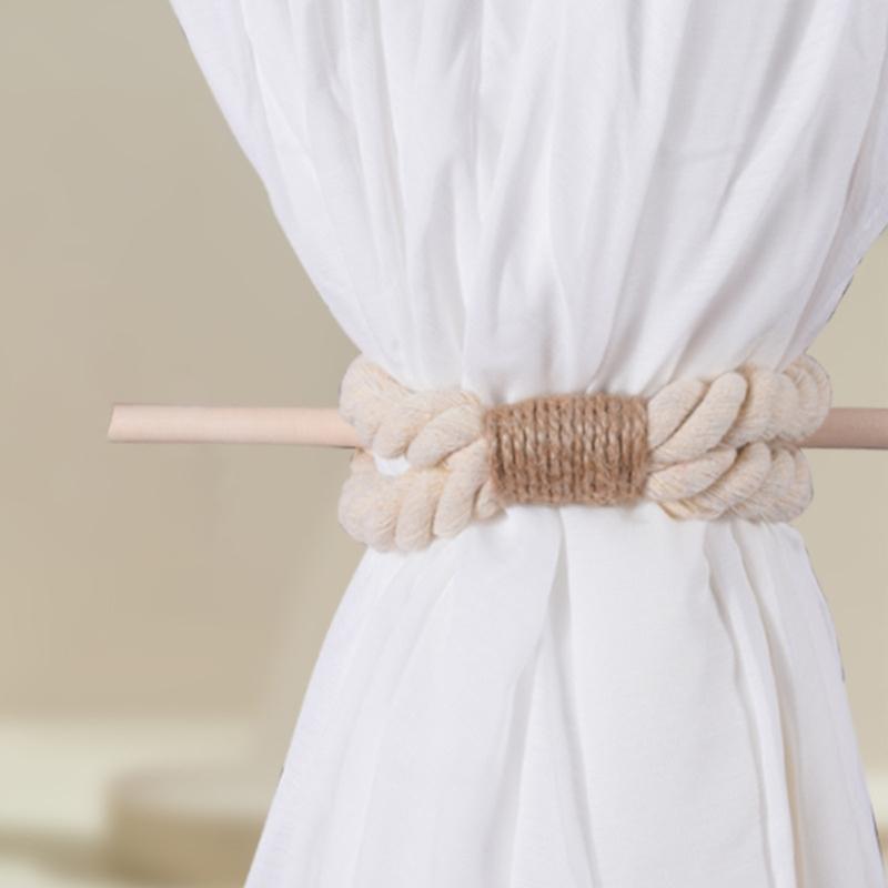 4 Pack Wood Stick and Braided Cotton Linen Rope Curtain Ties for Living Room Bedroom Window Drape Tiebacks Holdbacks