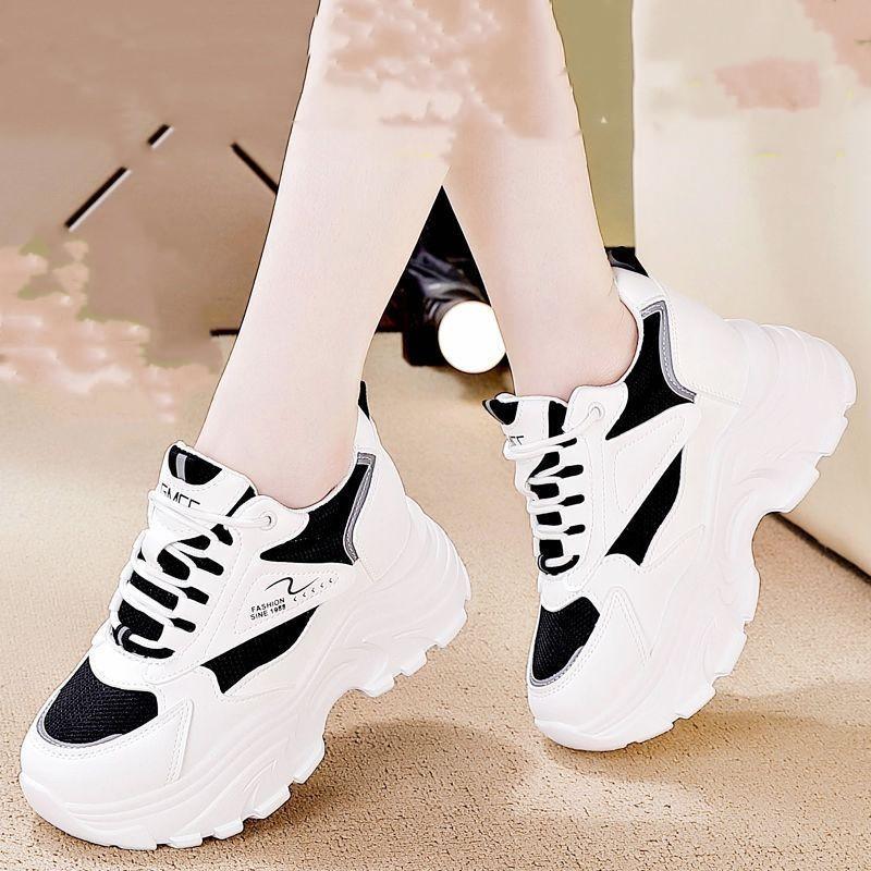 Soft leather dad shoes women's 2025 summer new versatile inner height increase women's small mesh breathable sneakers