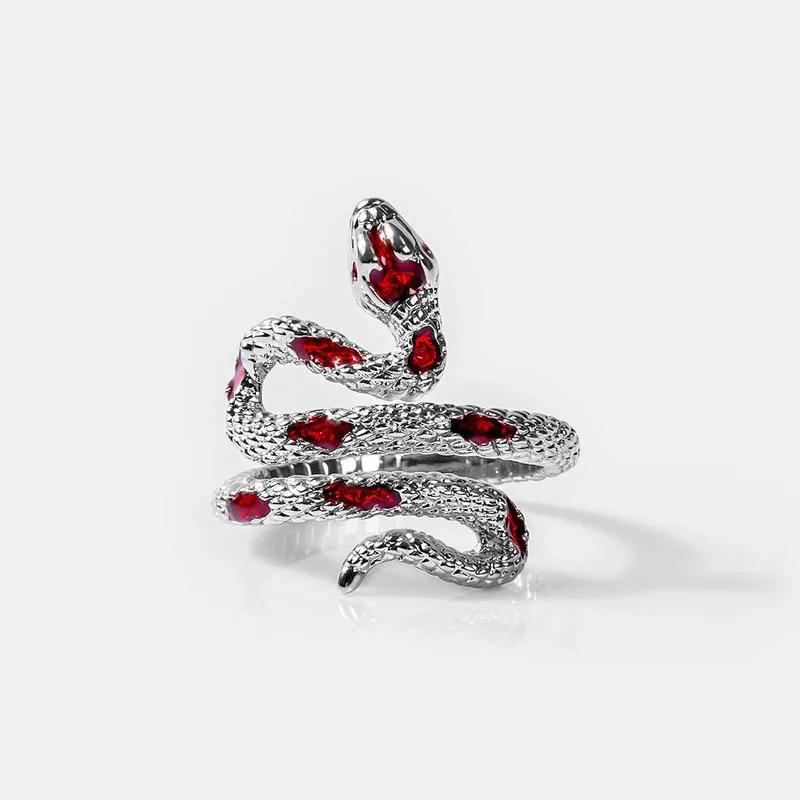 Red Green Black Drop Glaze Punk Snake Rings for Women Men Retro Silver Color Open Adjustable Finger Ring Fashion Gift Wholesale