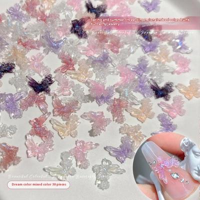 30 Pièces Papillon Mix Charms Ongles 3D Glace Translucide Flash Multicolore Décorations Ongles Accessoires Amateurs Nail Art