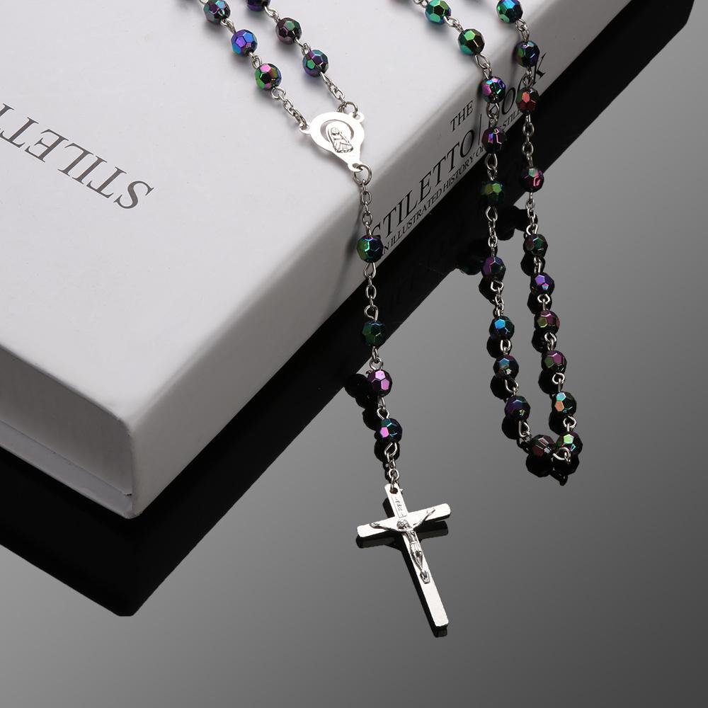 Fashion Crucifix Charm Virgin Mary Pendant Rosary Beads Chain Cross Necklace Jesus