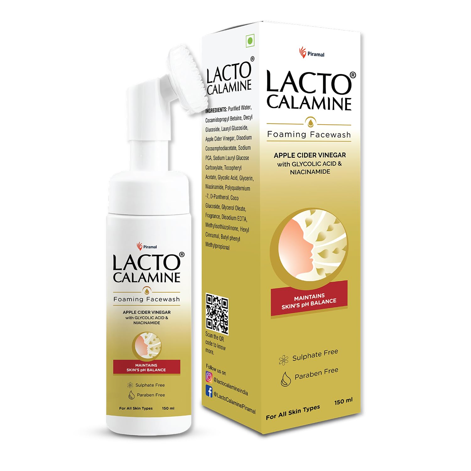 Lacto Calamine Apple Cider Vinegar Foaming Face Wash 150ml Pack of 1 For Bright Glowing Skin