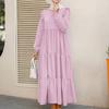 Loose Maxi Dress Large Hem Mid Waist Round Neck Long Sleeve Ruffle