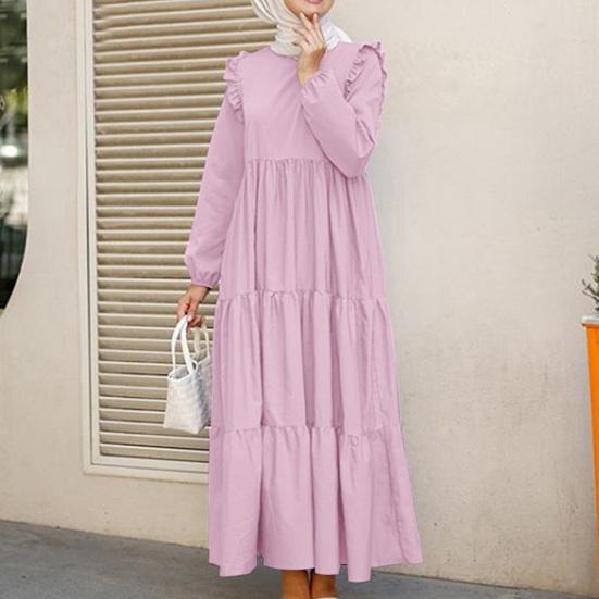 Loose Maxi Dress Large Hem Mid Waist Round Neck Long Sleeve Ruffle