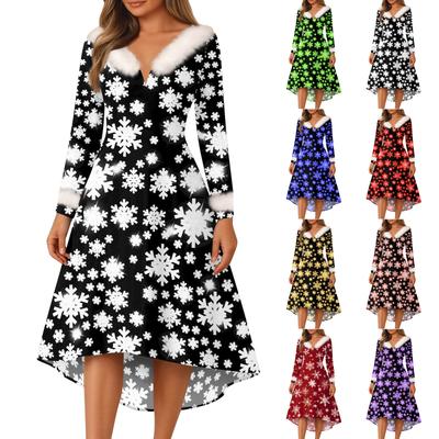Kerstfeest Bedrukte Jurken Voor Vrouwen Vintage Kerst Midi Jurk Casual Jurken Cocktailjurk Feest Feestelijke Jurken