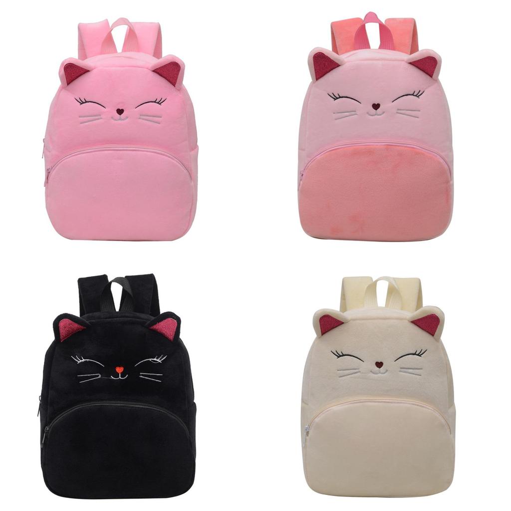 Kids Cartoon Plush Cat Backpack With Breathable Straps For Kindergarten School