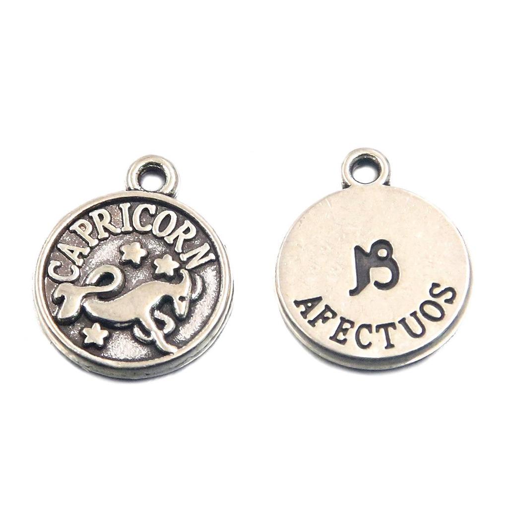 12x15mm Round Zodiac Constellation Pendant: Retro Symbol Alloy Jewelry for DIY Bracelets & Keychains