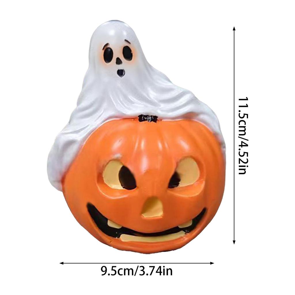 Halloween Ghost Pumpkin Resin Ornament Ghost Sitting On Pumpkin Couple Ornament for Party Home Bedroom Shelf Table Decor FC