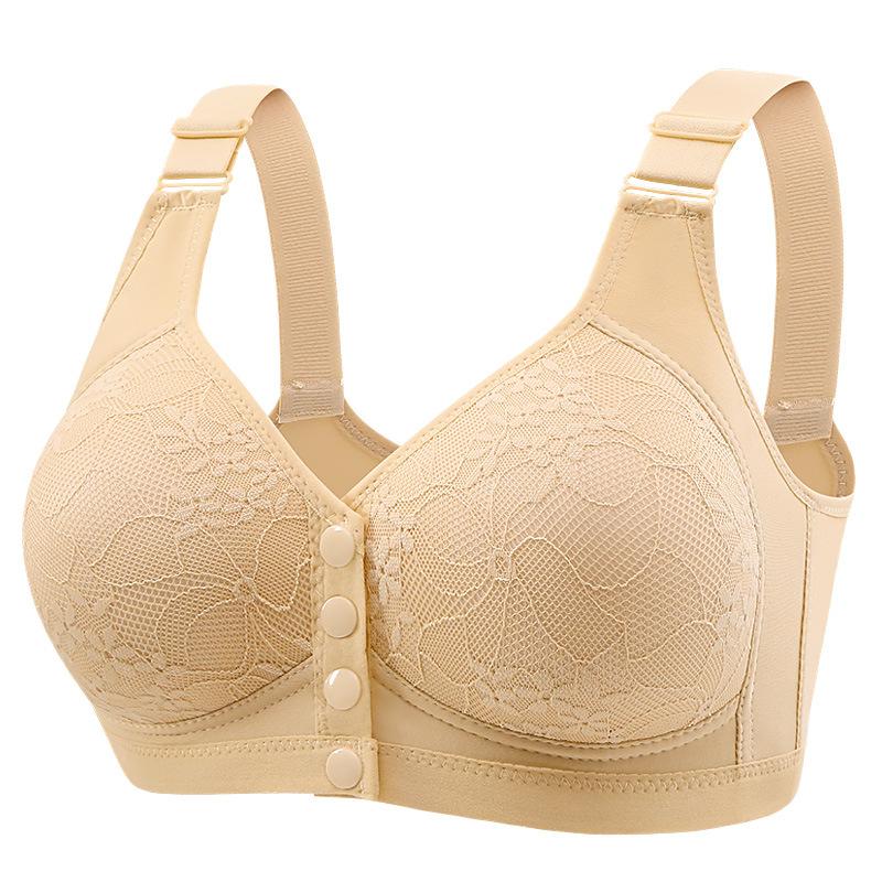 Mature Women Bra Front Closure Fixed Cup Wireless Push Up Beautiful Back Mom Bra Comfortable Supportive Full Coverage Anti Sagging Underwear