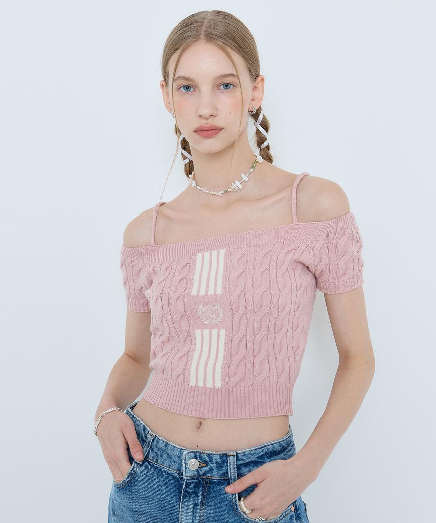 LARTIGENT L4 Cable Offshoulder Knit(Pink)