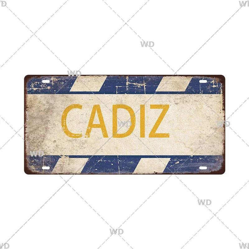 Spain City Metal Sign Licenses Plate Plaque Metal Vintage Tin Sign BARCELONA/MADRID/SEVILLE Flag Bar Pub Man Cave Club Poster
