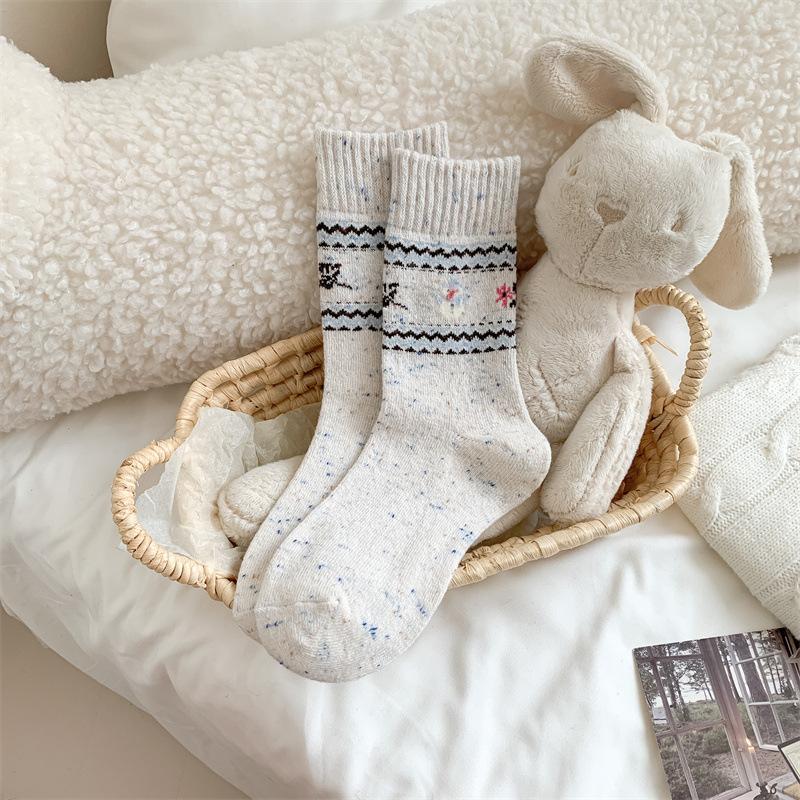 Dot Yarn Wool Socks Women Elk Warm Socks Warm Wool Pile Socks Black