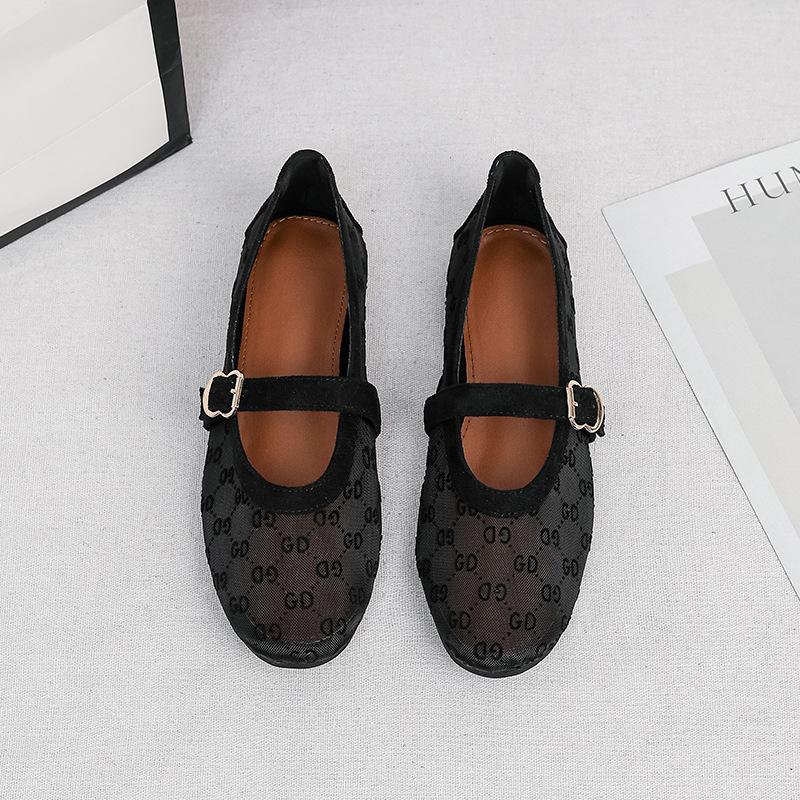 Damen Mesh Ballerinas Sommer Mary Jane Schuhe Ballerina Laufschuhe Rutschfest Quadratische Geschlossene Zehenpartie Mary Jane Ballerinas mit Verstellbarem Riemen Abendschuhe