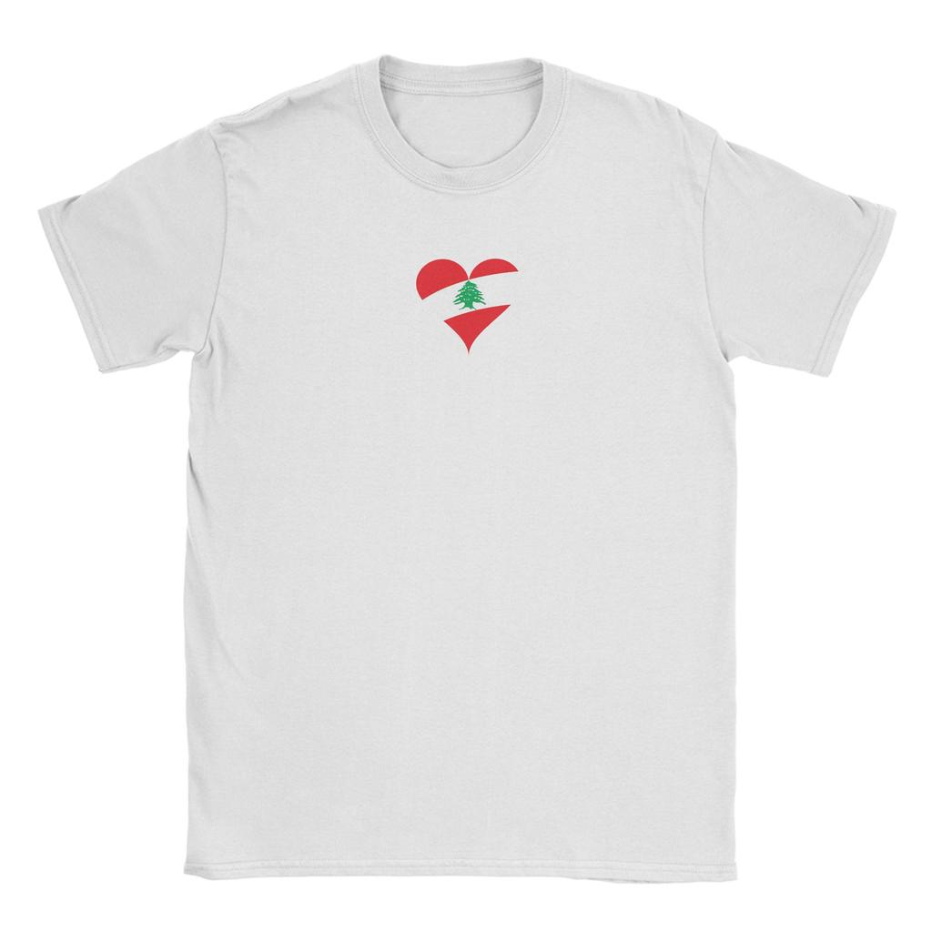 Harajuku T Shirt Lebanon Flag Heart Pure Cotton T-Shirts Cool Tshirt for Adult Summer Y2K Basic Casual Short Sleeve Clothing