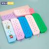 Breathable Holes Silicone Pencil Case Zipper Soft Stationery Storage Bag Waterproof Portable Pencil Pouch Kids Gift