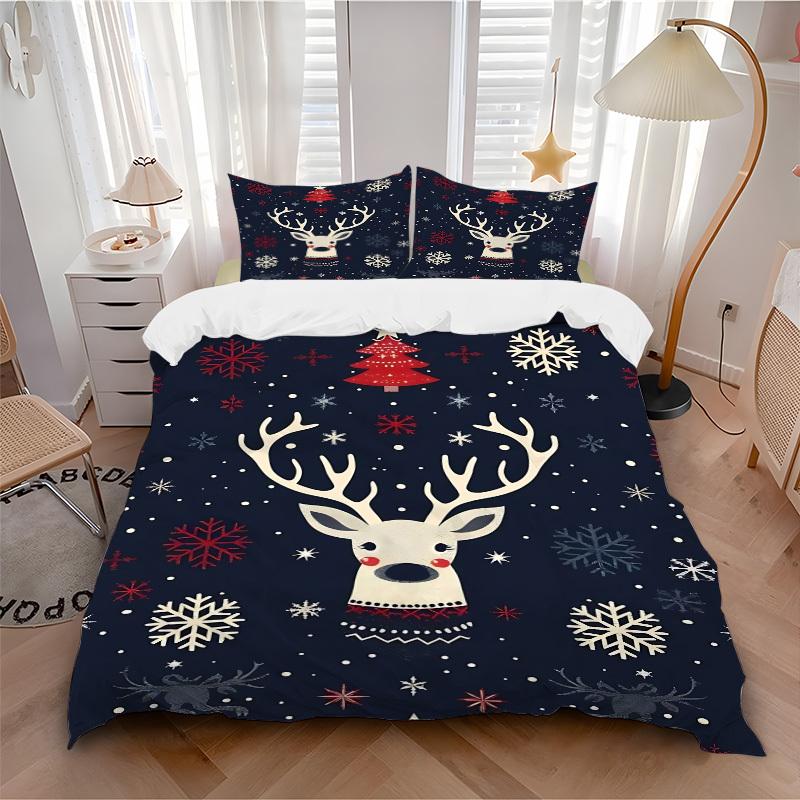 3pcs Christmas Deer Bedding Set, Breathable And Soft, Suitable for All Seasons Machine Washable, Suitable for Bedroom Decoration,yy250822192