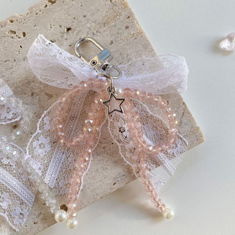 Y2K Aesthetic  Lace Bow Keychain Ins Sweet Bow Keyring Bag Pendant Delicate Backpack Hanging Decoration Gifts
