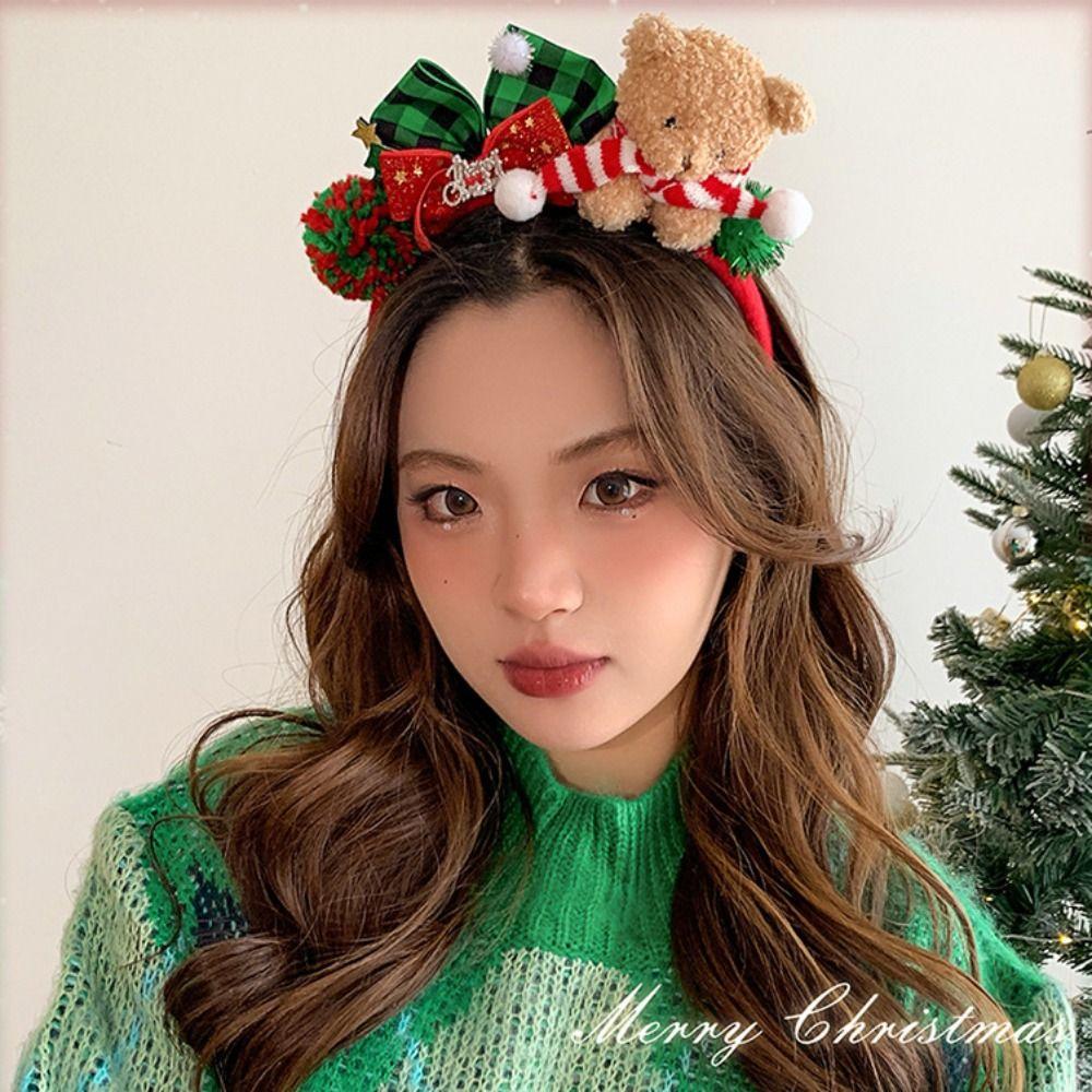 Elk Hair Hoop Antlers Headband Christmas Decoration Plush Bow Red Hair Band  Christmas Decoration