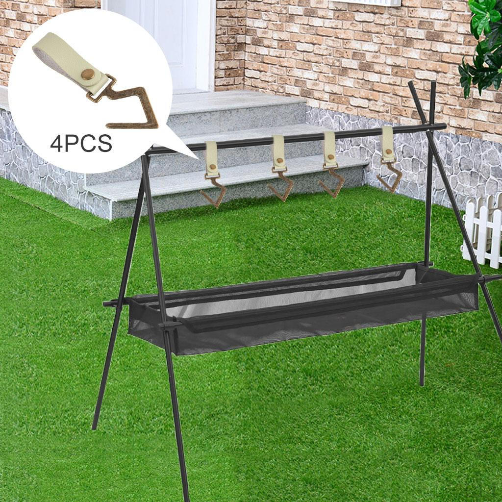 4 Pack Leather Strap Cookware Hanging Rack Hook Camping Outdoor Tools Towels Cups Hooks Hanger