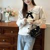 Autumn and winter knitted sweater lace stitching sweet bow sweater women's top