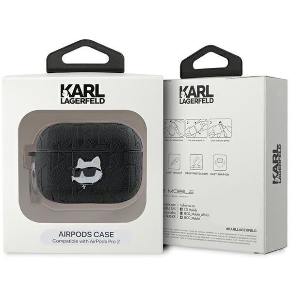 Karl Lagerfeld Klap2Pgchpk Airpods Pro 2 (2022/2023) Cover Czarny/Black Monogram Choupette Head