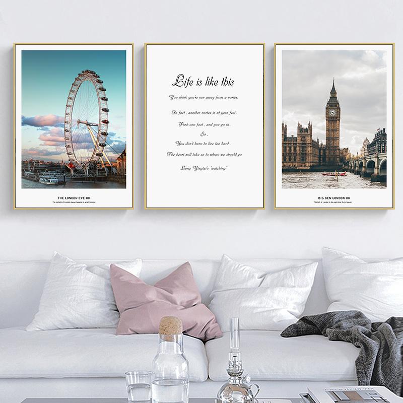 Paesaggio Nordico Città Poster su Tela Moderno Big Ben Ruota Panoramica Arte da Parete Dipinti Citazioni Stampa Immagini per Decorazione Soggiorno
