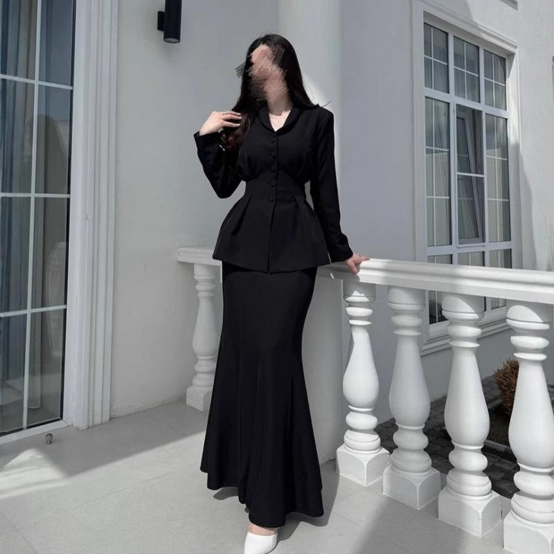 European and American cross-border 2005 autumn suit elegant women's slim fit fashion versatile matching exquisite top fishtail skirt
