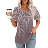 Women's Summer Fashion Casual Pleated Round Neck Print Short Sleeve T-Shirt Top