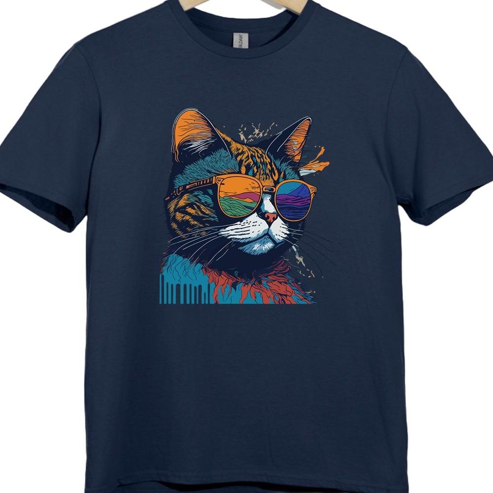 Cat With Sunglasses T Shirt Funny Cool Cat Lover Retro Colorful Graphic Tee