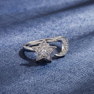 Traditional Craft Star Moon Ring for Women, Rotating New Trendy Fashionable Timeless Jewelry