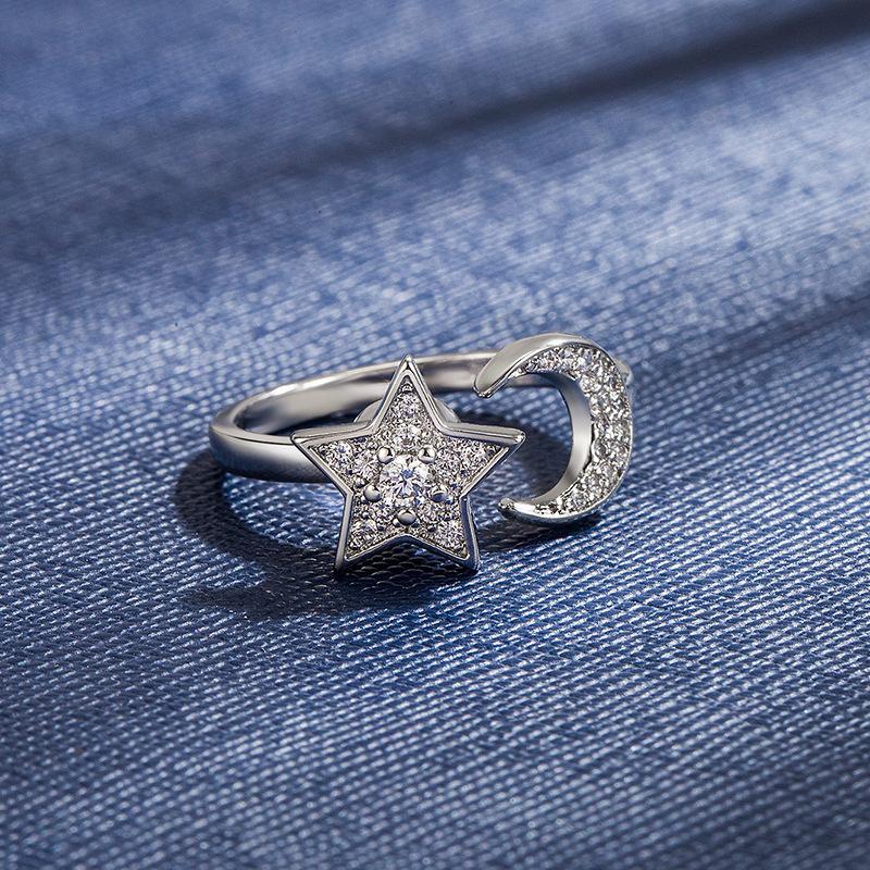 

Traditional Craft Star Moon Ring for Women, Rotating New Trendy Fashionable Timeless Jewelry White gold color