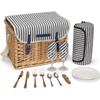 Wicker Picnic Basket with Bamboo Wine Table & Complete Tableware Set for Beach, Park, Camping, Indoor & Outdoor Use