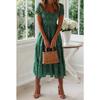 Women's French Vintage Floral Print Midi Dress Square Neck Puff Short Sleeve High Waist Chiffon Tiered Summer Casual Holiday Party Ladies Dress