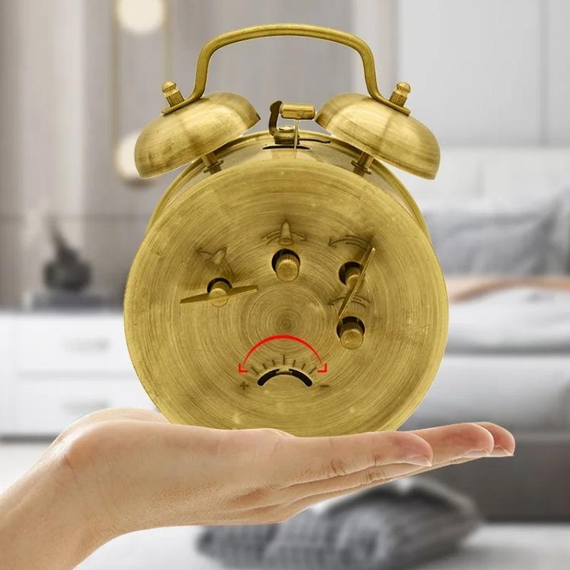 Relógio despertador retrô em forma de ferradura de cobre puro, relógio de cabeceira mecânico clássico, peça de decoração nostálgica para casa