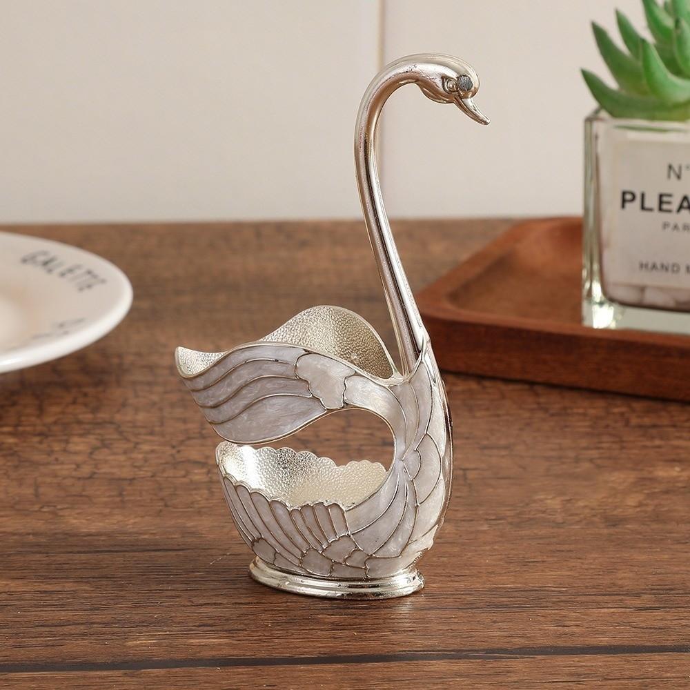 6 Pieces Coffee Spoon Set Swan Base Holder Stainless Steel Spoons Dessert Spoon Set Fruit Dessert