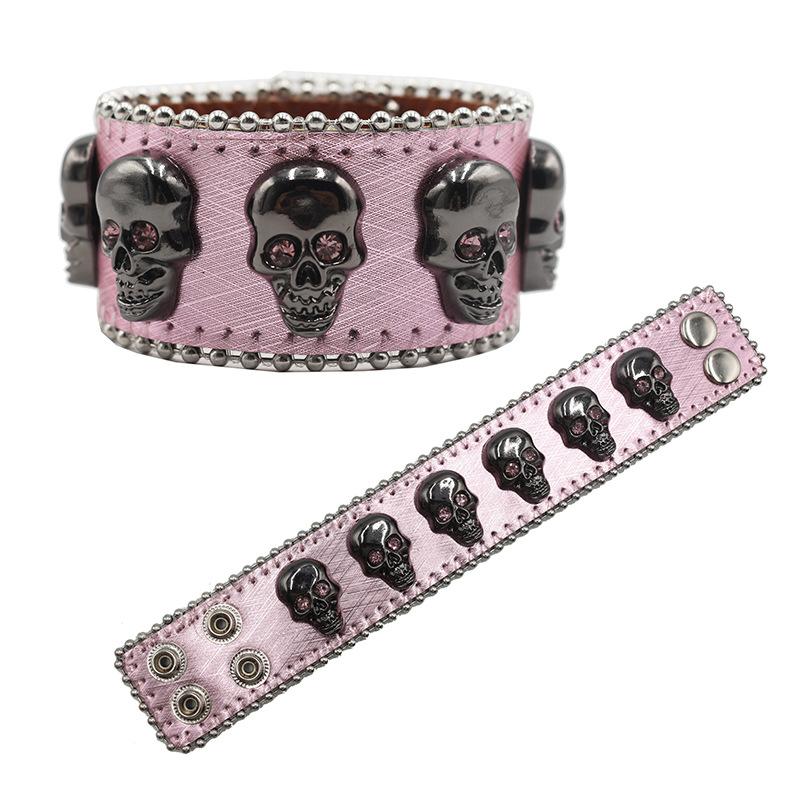 European and American Skull Buckle Rhinestone Bracelet, Personalized Diamond-encrusted PU Leather Jewelry